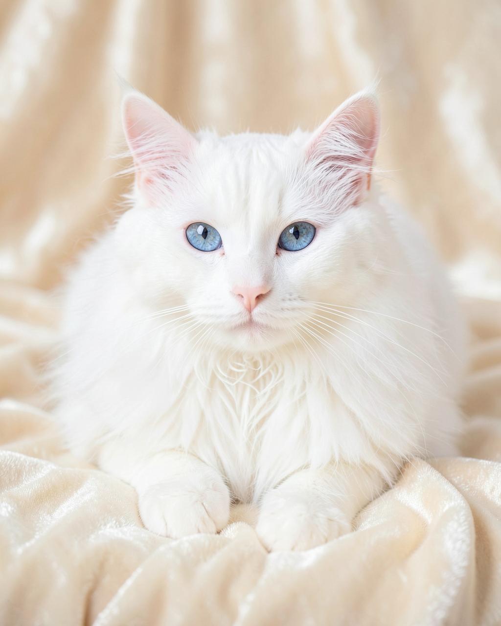 White CatSkyLi queen resting by a sunlit window
